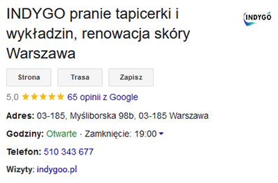 Indygo Pranie tapicerki Warszawa